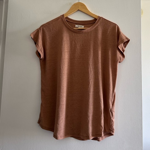 Madewell Linen-Blend Asbury Tee in Light Brown size XS EUC - Picture 6 of 10